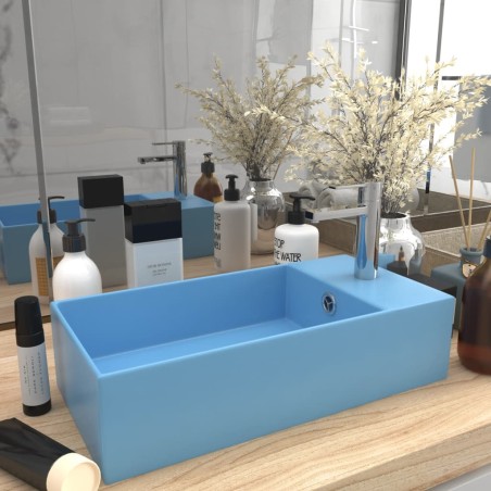 vidaXL Lavabo con rebosadero cerámica azul claro