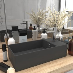 vidaXL Lavabo con rebosadero cerámica gris oscuro