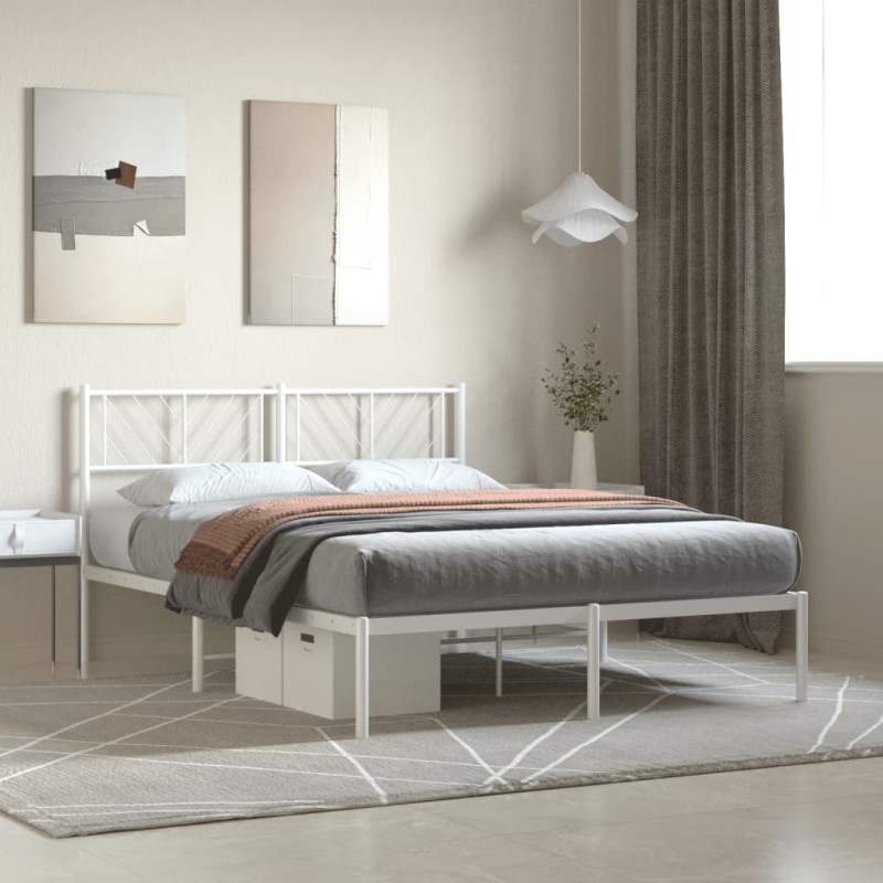vidaXL Estructura de cama de metal con cabecero blanca 135x190 cm vidaXL Estructura de cama de metal con cabecero blanca 135x190 cm