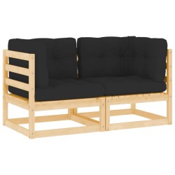 vidaXL Sofás de esquina de jardín 2 uds cojines madera maciza de pino