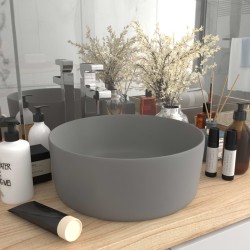 vidaXL Lavabo de lujo redondo cerámica gris claro mate 40x15 cm 