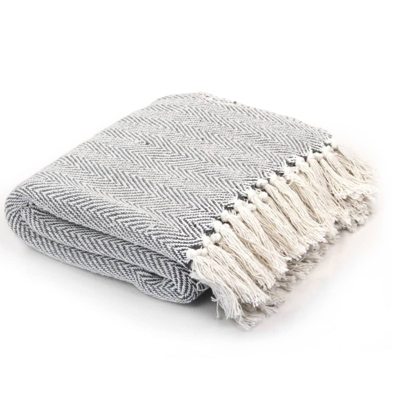 vidaXL Manta en espiguilla de algodón gris 220x250 cm vidaXL Manta en espiguilla de algodón gris 220x250 cm