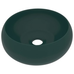 vidaXL Lavabo de lujo redondo cerámica verde oscuro mate 40x15 cm 