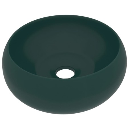 vidaXL Lavabo de lujo redondo cerámica verde oscuro mate 40x15 cm 