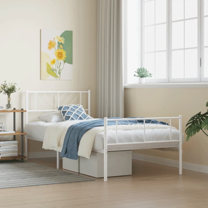 vidaXL Estructura cama metal con cabecero y pie cama blanca 90x190 cm vidaXL Estructura cama metal con cabecero y pie cama blanca 90x190 cm