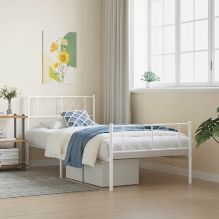 vidaXL Estructura cama metal con cabecero y pie cama blanca 90x190 cm