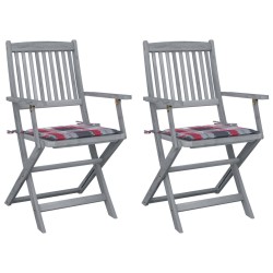 vidaXL Sillas de jardín plegables 2 uds madera maciza acacia y cojines