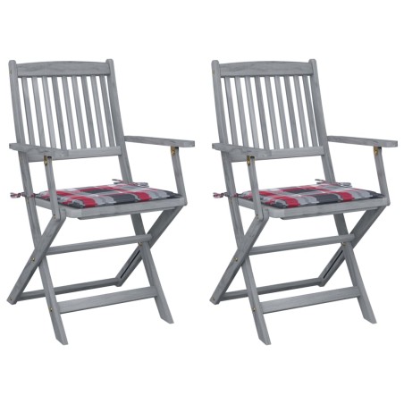vidaXL Sillas de jardín plegables 2 uds madera maciza acacia y cojines