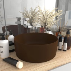 vidaXL Lavabo de lujo redondo cerámica marrón oscuro mate 40x15 cm 