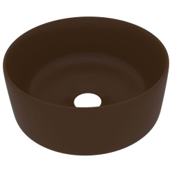vidaXL Lavabo de lujo redondo cerámica marrón oscuro mate 40x15 cm 