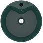 vidaXL Lavabo lujo con rebosadero cerámica verde oscuro mate 36x13 cm