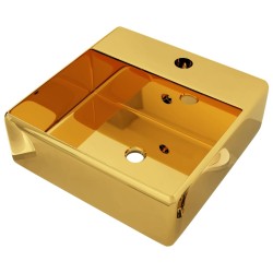 vidaXL Lavabo con rebosadero 41x41x15 cm cerámica dorado