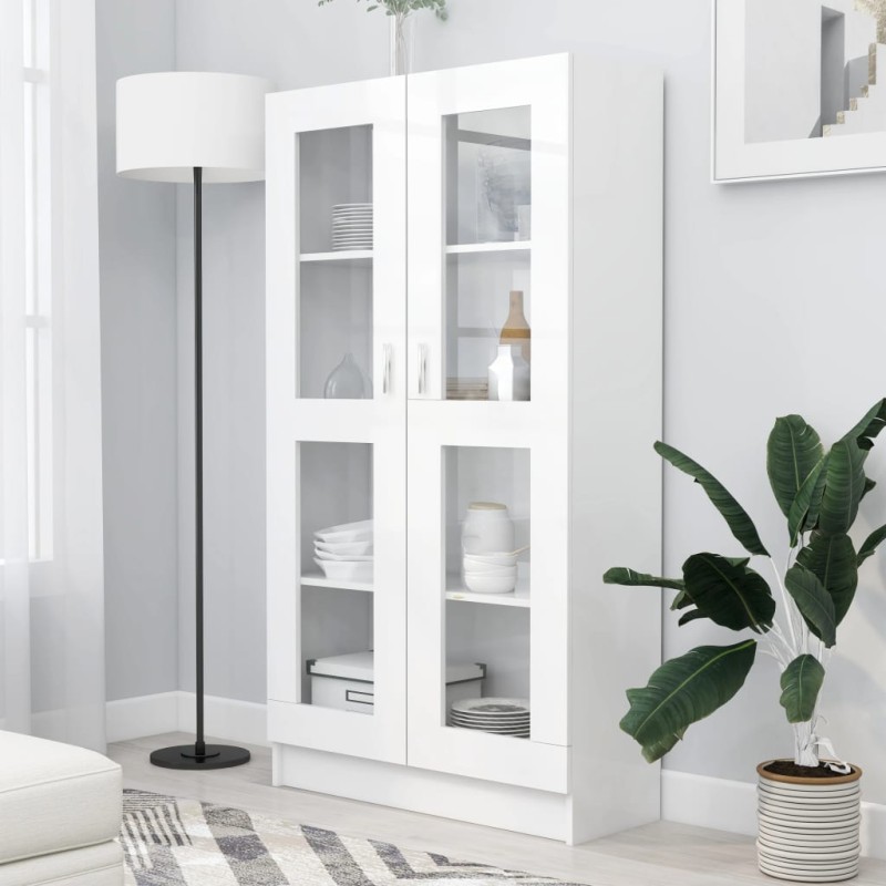 vidaXL Vitrina de madera contrachapada blanco 82,5x30,5x150 cm vidaXL Vitrina de madera contrachapada blanco 82,5x30,5x150 cm