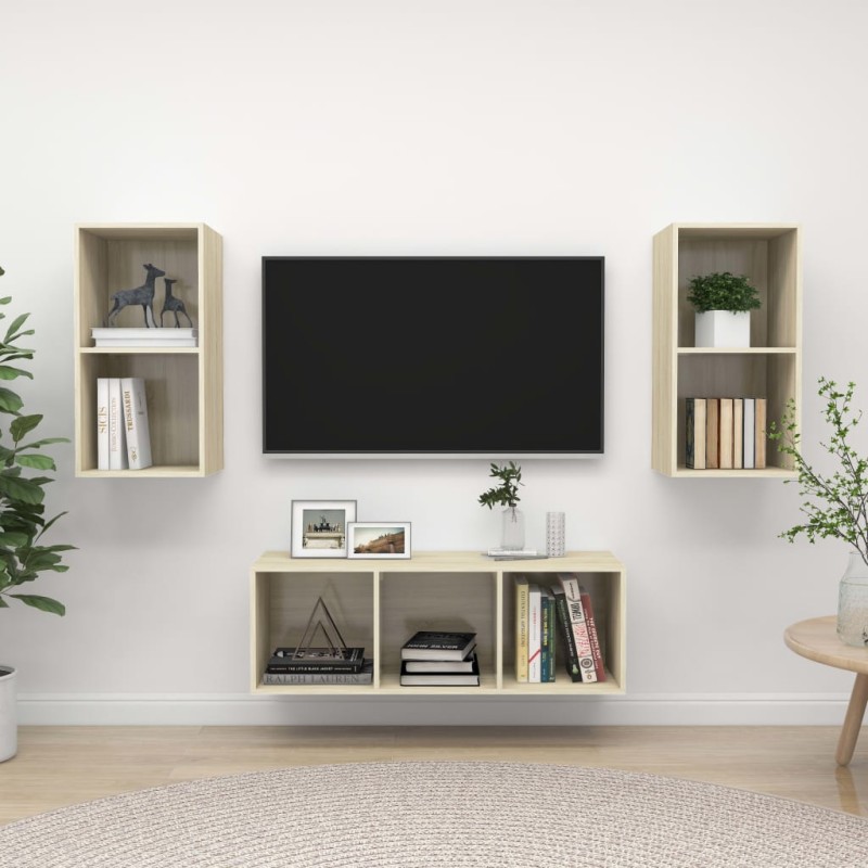 vidaXL Juego de muebles de salón 3 pzas madera ingeniería roble Sonoma vidaXL Juego de muebles de salón 3 pzas madera ingeniería roble Sonoma