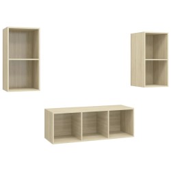 vidaXL Juego de muebles de salón 3 pzas madera ingeniería roble Sonoma