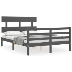vidaXL Estructura de cama con cabecero madera maciza gris 140x200 cm
