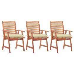 vidaXL Sillas comedor de jardín 3 uds madera maciza acacia con cojines