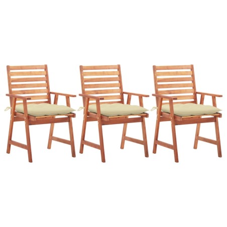 vidaXL Sillas comedor de jardín 3 uds madera maciza acacia con cojines