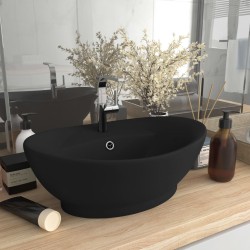 vidaXL Lavabo lujoso con rebosadero cerámica negro mate 58,5x39 cm