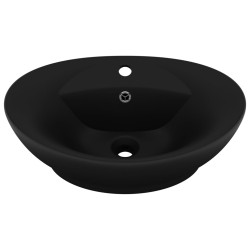 vidaXL Lavabo lujoso con rebosadero cerámica negro mate 58,5x39 cm