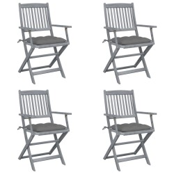 vidaXL Sillas de jardín plegables 4 uds cojines madera maciza acacia