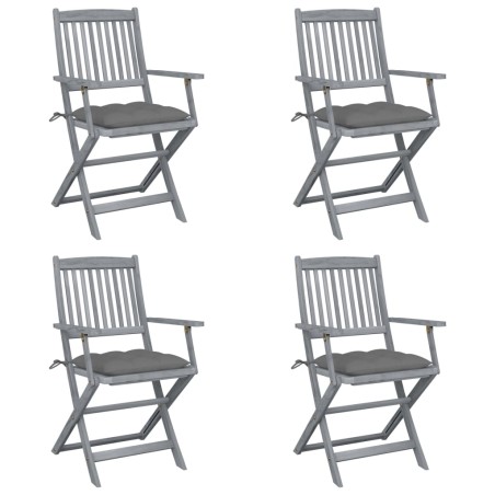 vidaXL Sillas de jardín plegables 4 uds cojines madera maciza acacia