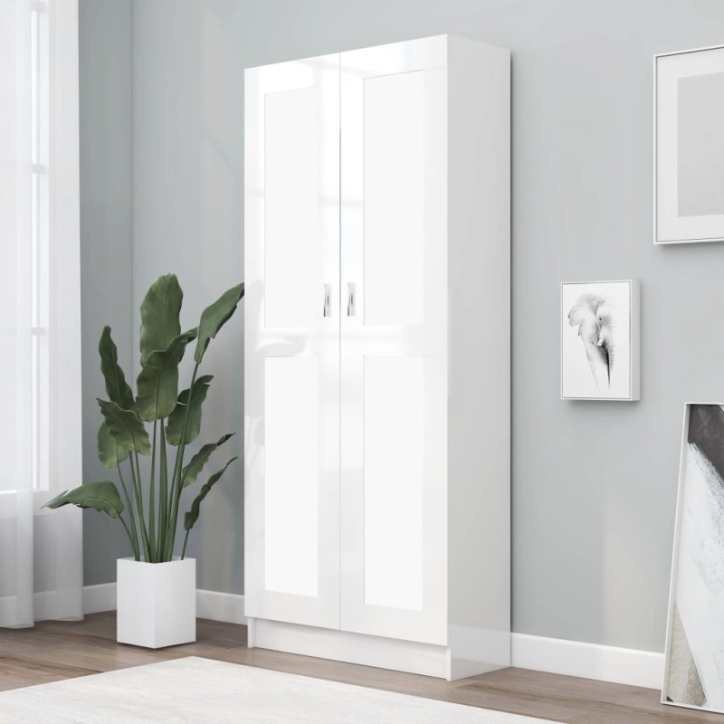 vidaXL Armario de libros contrachapada blanco brillo 82,5x30,5x185,5cm vidaXL Armario de libros contrachapada blanco brillo 82,5x30,5x185,5cm