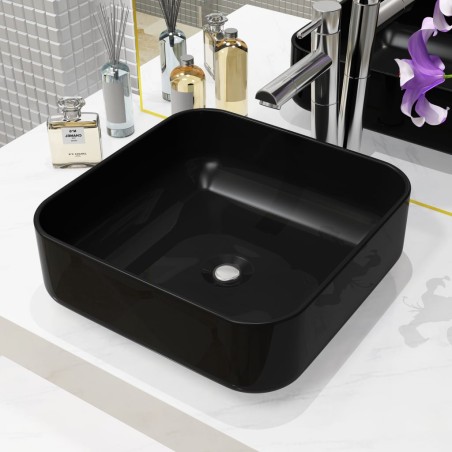 vidaXL Lavabo cuadrado de cerámica negro 38x38x13,5 cm