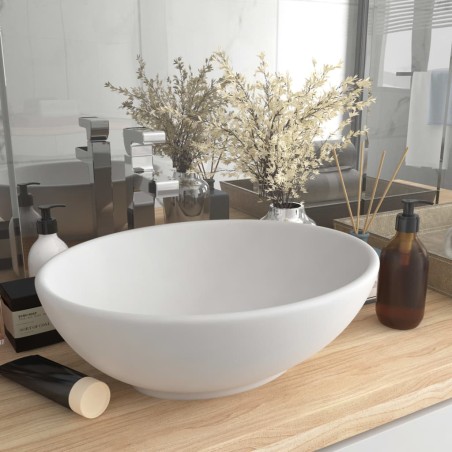 vidaXL Lavabo de lujo ovalado cerámica blanco mate 40x33 cm 