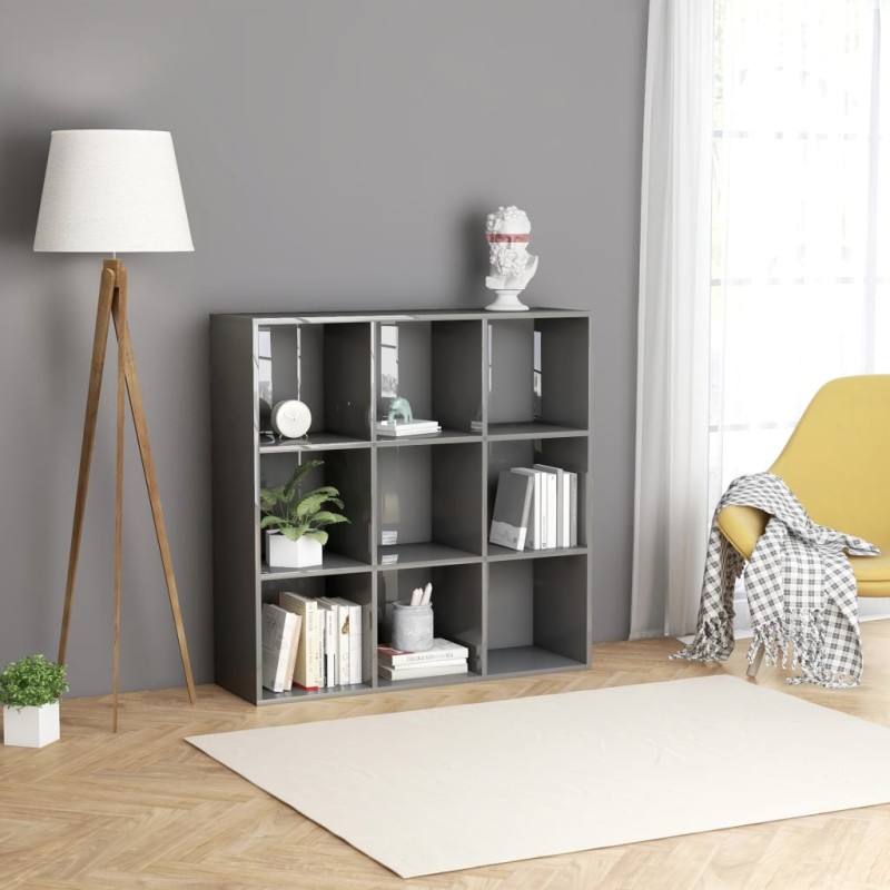 vidaXL Estantería de madera contrachapada gris brillante 98x30x98 cm vidaXL Estantería de madera contrachapada gris brillante 98x30x98 cm