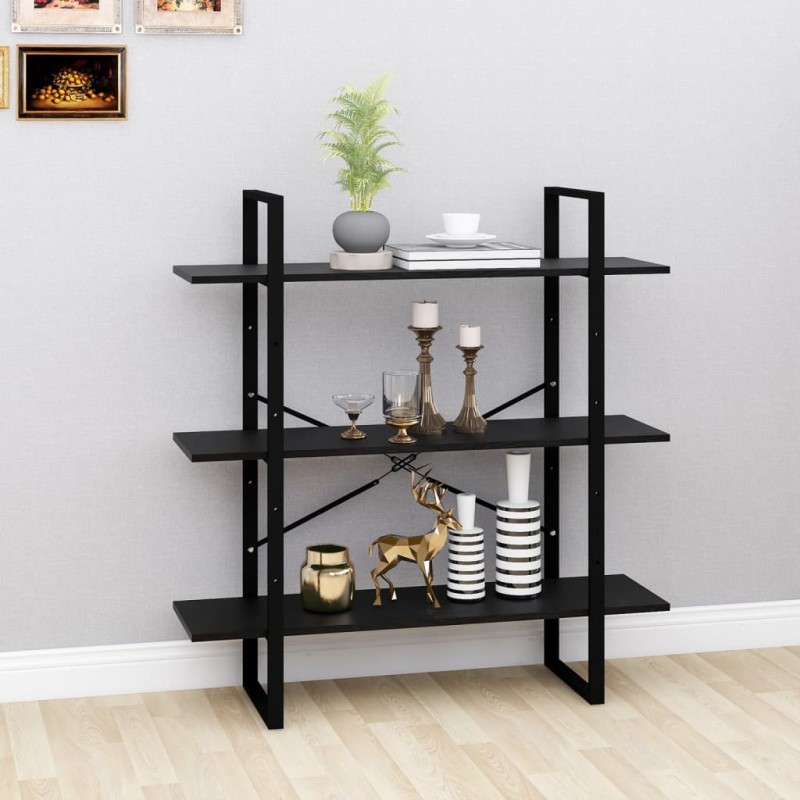 vidaXL Estantería 3 niveles madera maciza de pino negro 100x30x105 cm vidaXL Estantería 3 niveles madera maciza de pino negro 100x30x105 cm