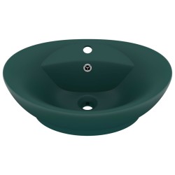 vidaXL Lavabo lujo con rebosadero cerámica verde oscuro 58,5x39 cm
