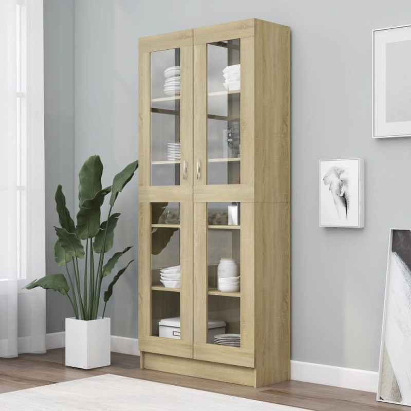 vidaXL Vitrina de madera de ingeniería roble Sonoma 82,5x30,5x185,5 cm vidaXL Vitrina de madera de ingeniería roble Sonoma 82,5x30,5x185,5 cm