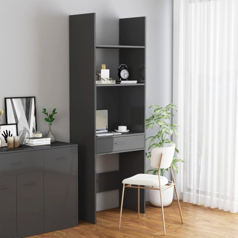 vidaXL Estantería de madera contrachapada gris brillante 60x35x180 cm vidaXL Estantería de madera contrachapada gris brillante 60x35x180 cm