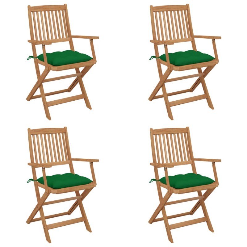 vidaXL Sillas de jardín plegables 4 uds y cojines madera maciza acacia vidaXL Sillas de jardín plegables 4 uds y cojines madera maciza acacia
