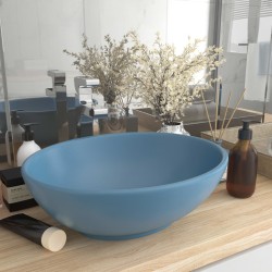 vidaXL Lavabo de lujo ovalado cerámica azul claro mate 40x33 cm 