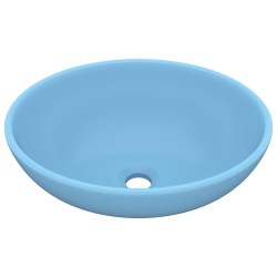 vidaXL Lavabo de lujo ovalado cerámica azul claro mate 40x33 cm 