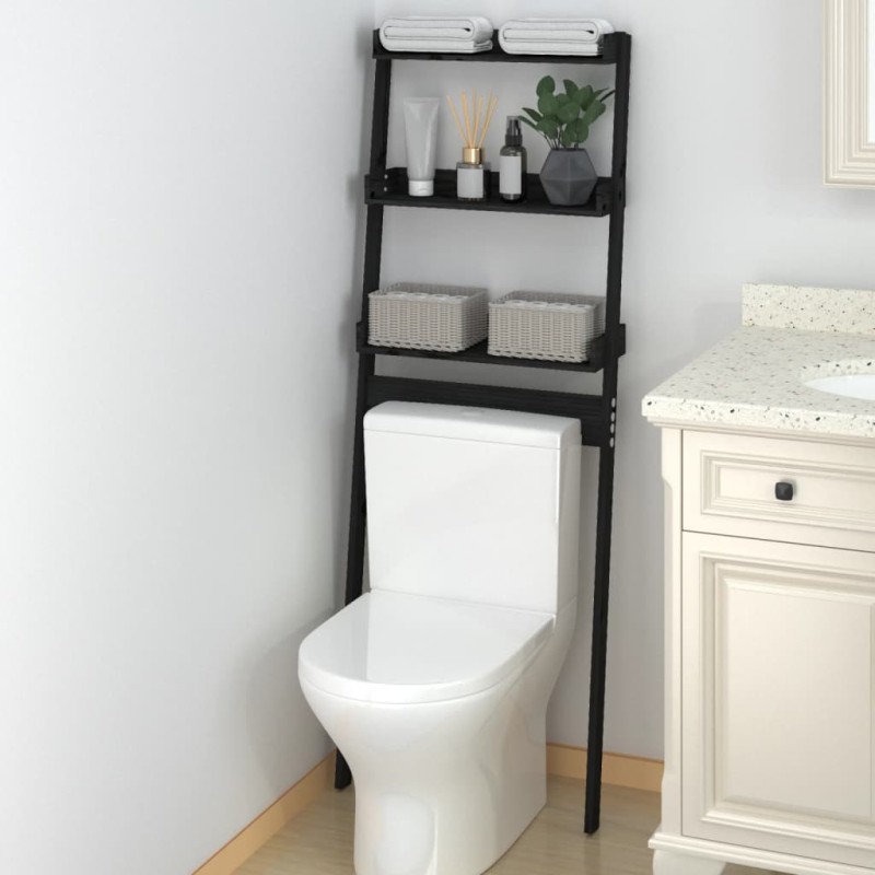 vidaXL Estante de baño madera maciza de pino negro 63,5x32x179 cm