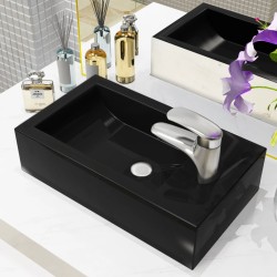 vidaXL Lavabo con agujero grifo rectangular cerámica 46x25,5x12 negro