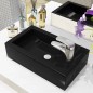 vidaXL Lavabo con agujero grifo rectangular cerámica 46x25,5x12 negro vidaXL Lavabo con agujero grifo rectangular cerámica 46x25,5x12 negro
