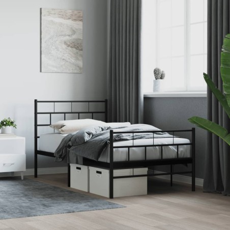 vidaXL Estructura de cama con cabecero y estribo metal negro 80x200 cm