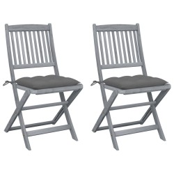 vidaXL Sillas de jardín plegables 2 uds cojines madera maciza acacia