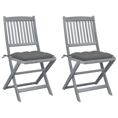 vidaXL Sillas de jardín plegables 2 uds cojines madera maciza acacia