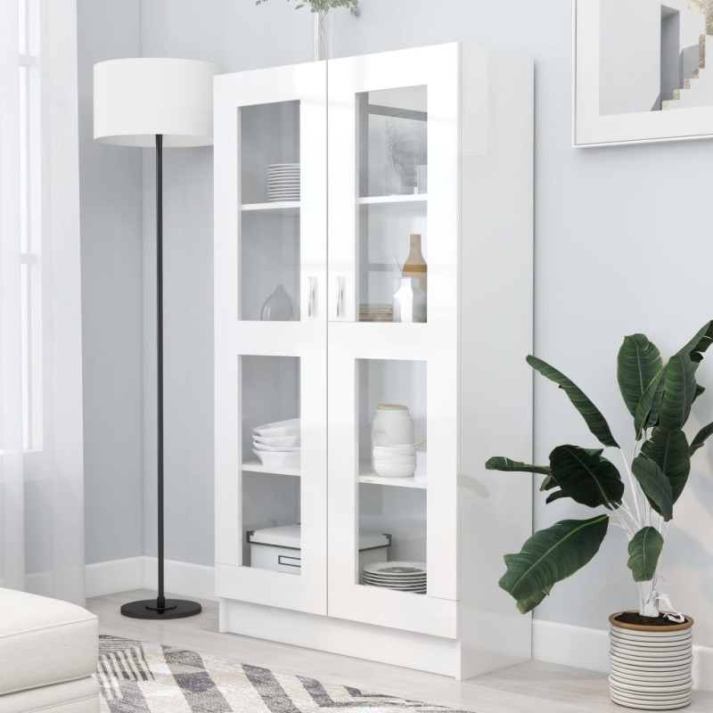 vidaXL Vitrina de madera ingeniería blanco brillo 82,5x30,5x150 cm vidaXL Vitrina de madera ingeniería blanco brillo 82,5x30,5x150 cm