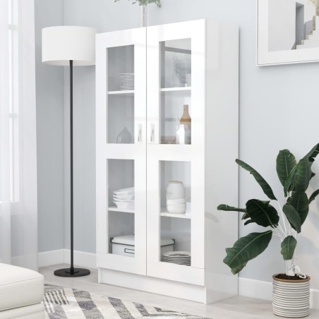vidaXL Vitrina de madera ingeniería blanco brillo 82,5x30,5x150 cm