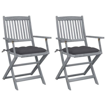 vidaXL Sillas de jardín plegables 2 uds cojines madera maciza acacia