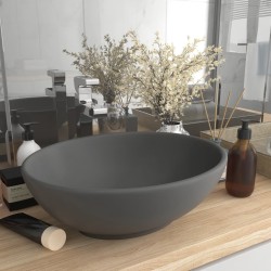 vidaXL Lavabo de lujo ovalado cerámica gris oscuro mate 40x33 cm 