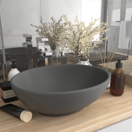 vidaXL Lavabo de lujo ovalado cerámica gris oscuro mate 40x33 cm 