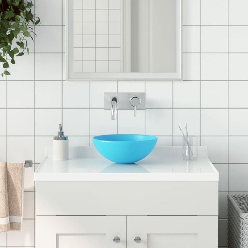vidaXL Lavabo de cuarto de baño redondo cerámica verde claro vidaXL Lavabo de cuarto de baño redondo cerámica verde claro