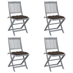 vidaXL Sillas de jardín plegables 4 uds cojines madera maciza acacia